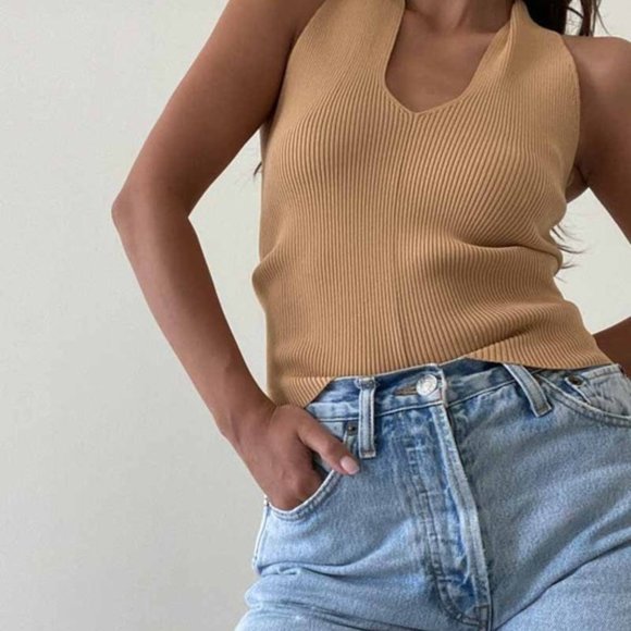 Nude Honey Beige Knit Halter Top: Spring Style - Picture 4 of 6